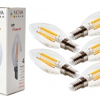 5er Pack Nova Lumen LED Filament Kerze 4 Watt E14 2700K 420lm nicht dimmbar