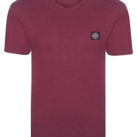 Stone Island Herren T-Shirt V-Ausschnitt Roll Brand Bordeaux | Restposten und Grosshandel